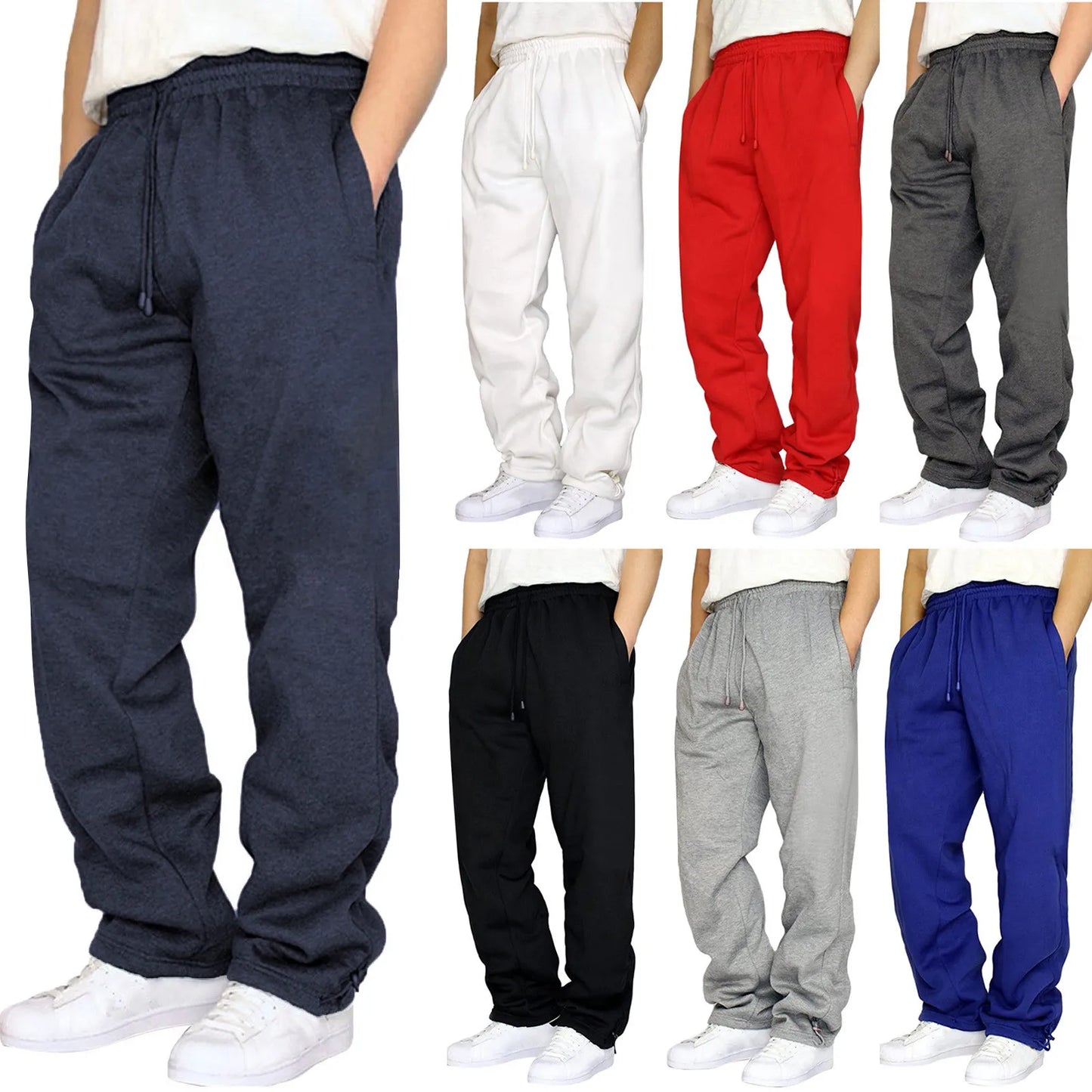 Black Plain Sweatpants Straight Leisure Workout Trousers Bottoms Baggy Men'S Autumn Winter Trousers Sportswear Pantalones