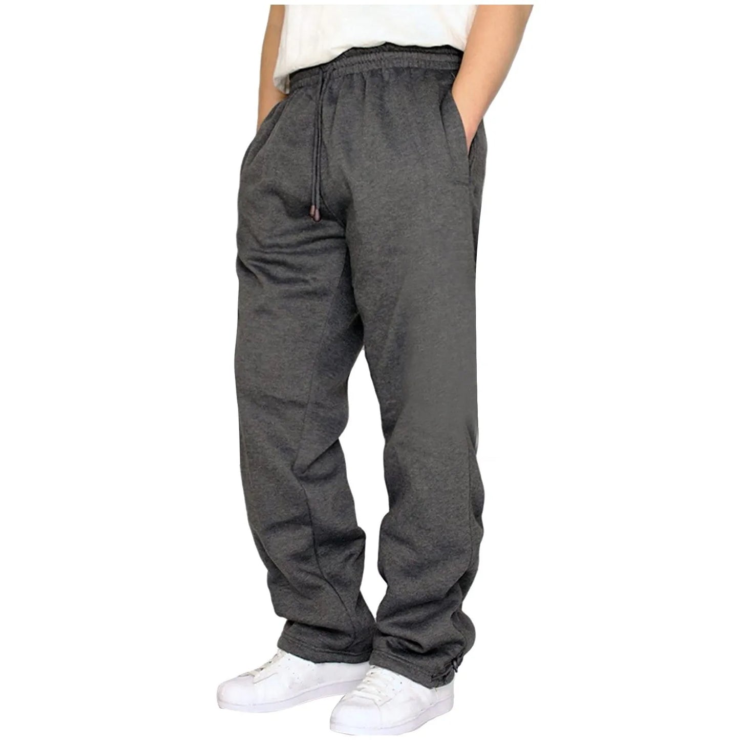 Black Plain Sweatpants Straight Leisure Workout Trousers Bottoms Baggy Men'S Autumn Winter Trousers Sportswear Pantalones