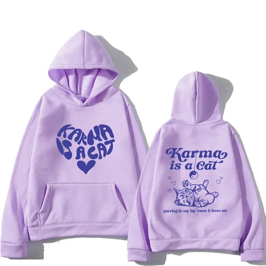 The Eras Tour Karma Is A Cat Essentials Hoodies Men Kawaii/Cute Animals Printed Sweatshirts Manga Streetwear Pullovers Polyester