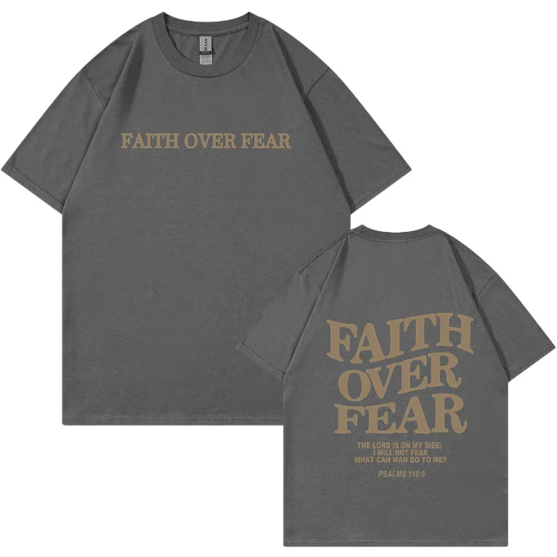 T shirt Men Hip Hop Faith Over Fear Print Cotton T Shirt Streetwear Harajuku Summer Unisex Short Sleeve T-Shirt Women Tops Tees