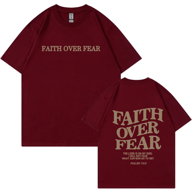 T shirt Men Hip Hop Faith Over Fear Print Cotton T Shirt Streetwear Harajuku Summer Unisex Short Sleeve T-Shirt Women Tops Tees