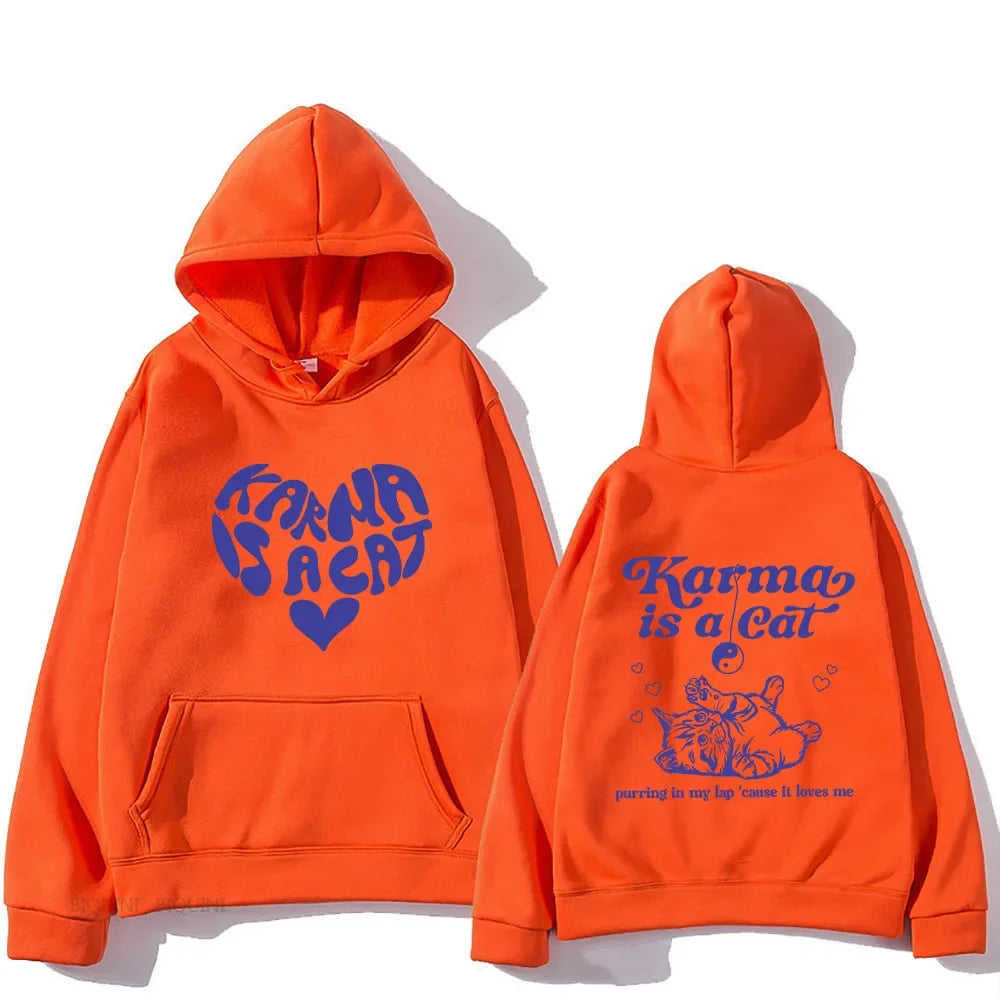 The Eras Tour Karma Is A Cat Essentials Hoodies Men Kawaii/Cute Animals Printed Sweatshirts Manga Streetwear Pullovers Polyester