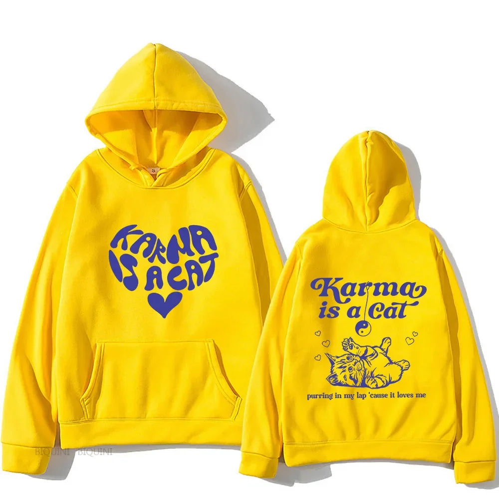 The Eras Tour Karma Is A Cat Essentials Hoodies Men Kawaii/Cute Animals Printed Sweatshirts Manga Streetwear Pullovers Polyester