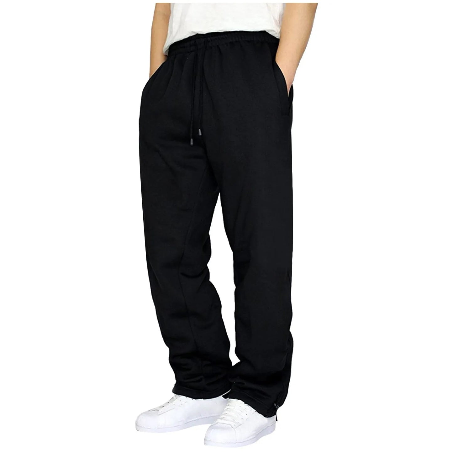 Black Plain Sweatpants Straight Leisure Workout Trousers Bottoms Baggy Men'S Autumn Winter Trousers Sportswear Pantalones