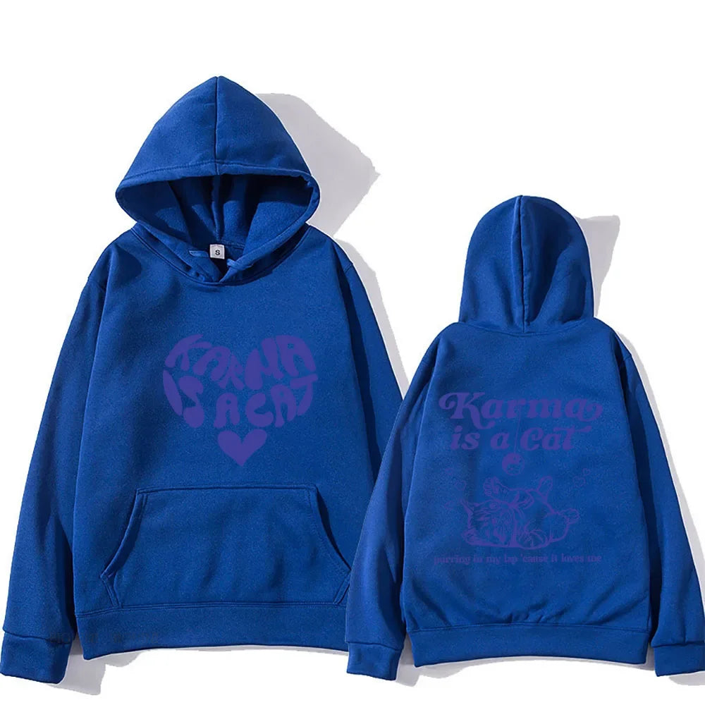 The Eras Tour Karma Is A Cat Essentials Hoodies Men Kawaii/Cute Animals Printed Sweatshirts Manga Streetwear Pullovers Polyester