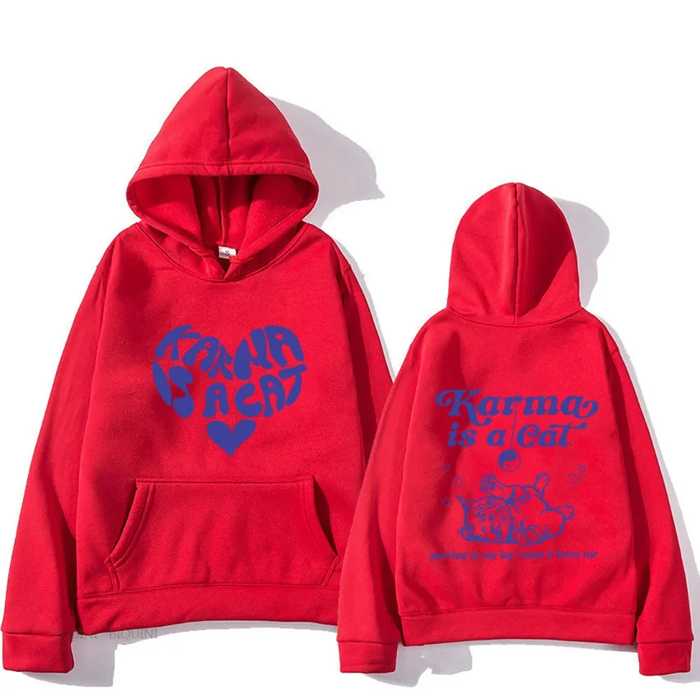 The Eras Tour Karma Is A Cat Essentials Hoodies Men Kawaii/Cute Animals Printed Sweatshirts Manga Streetwear Pullovers Polyester