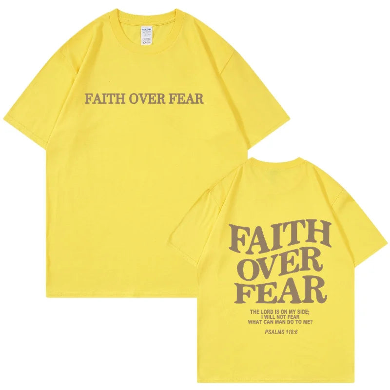 T shirt Men Hip Hop Faith Over Fear Print Cotton T Shirt Streetwear Harajuku Summer Unisex Short Sleeve T-Shirt Women Tops Tees